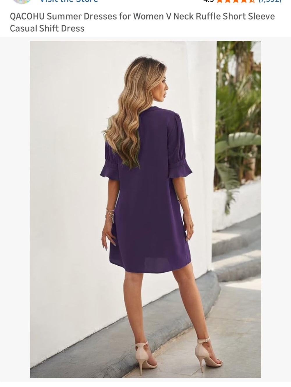 V-Neck Ruffle Sleeve Shift Dress - Purple - Picture 2 of 14